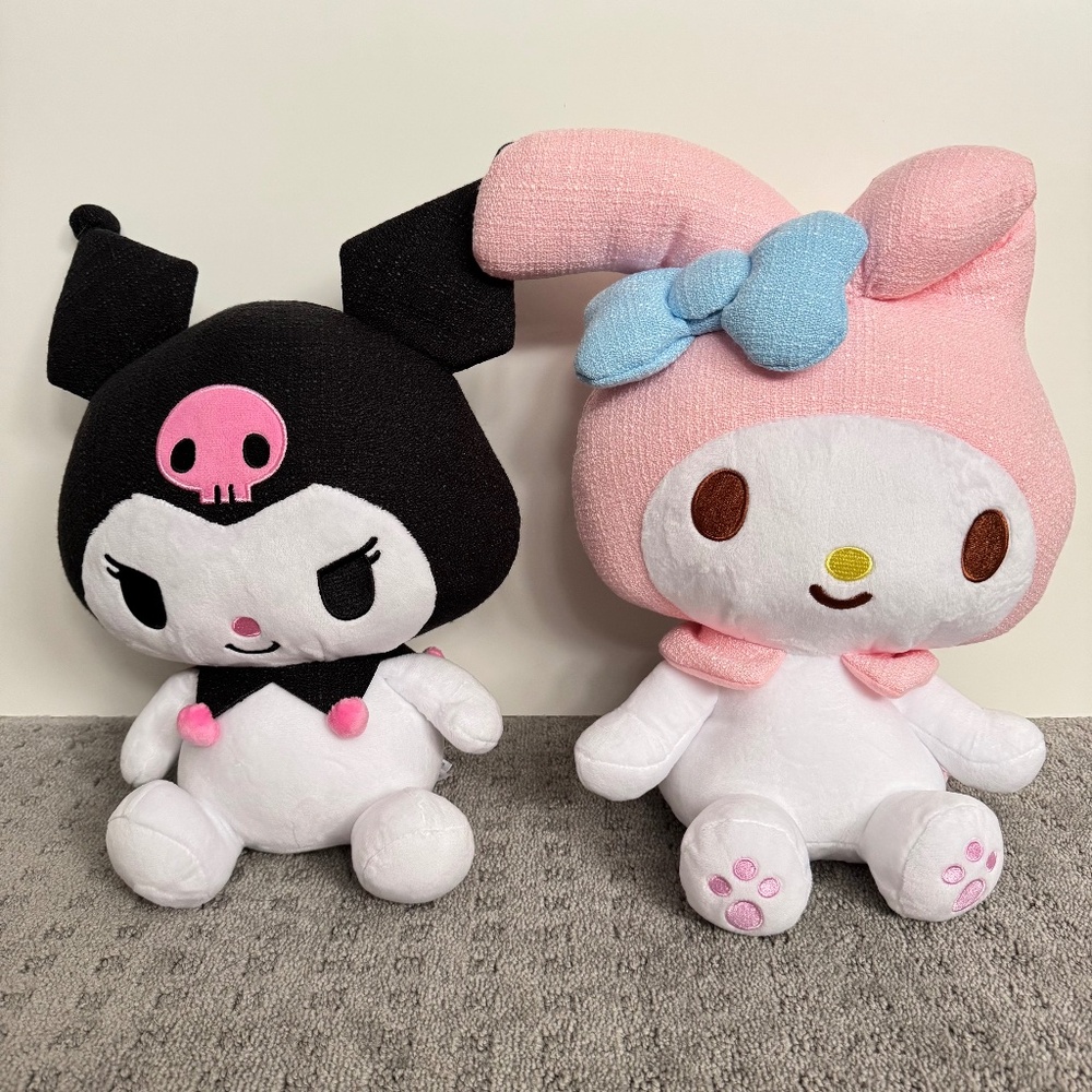 Sanrio Kuromi and My Melody Tweed Plush Bundle 15" | NWT